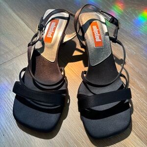 Y2K Vintage Unlisted Black Satin Strappy Heeled Sandals Size 8.5